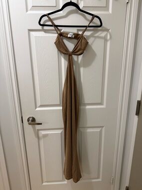 Princess Polly Brown Knit Tie-Front Maxi Dress